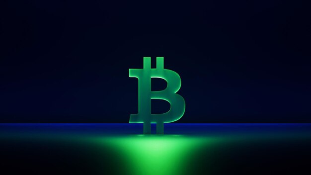 Símbolo de vidro verde Bitcoin conceito de BTC
