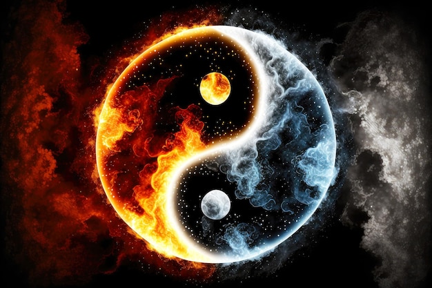 Símbolo de yinyang onde yin é o elemento água yang é o elemento fogo