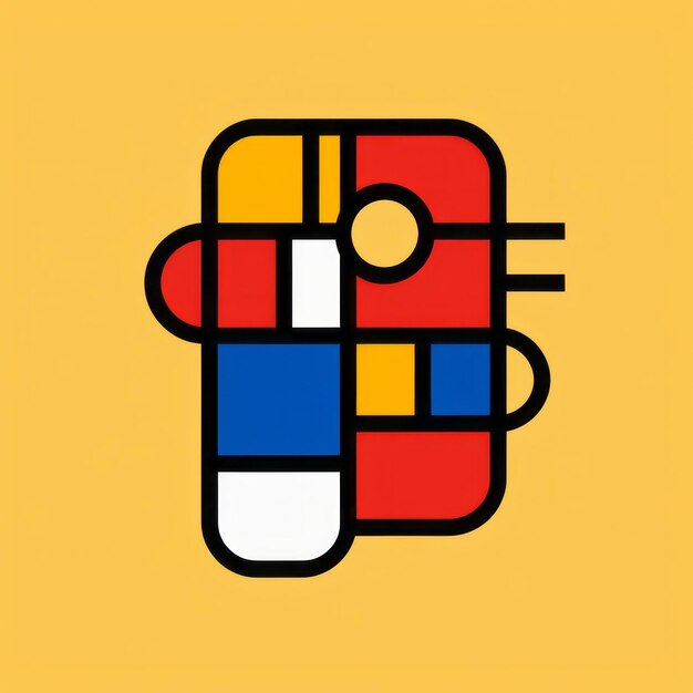 Símbolo de diseño colorido inspirado en Bauhaus con carácter lúdico y colores simplificados