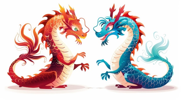 Símbolo do ano do dragão monstro do zodíaco chinês fada animal oriental lenda oriental lagarto em estilo moderno mascote da China ilustração moderna plana isolada