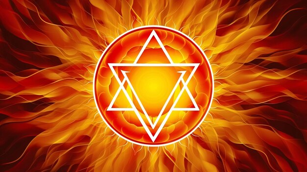 Foto símbolo do chakra manipura em um fundo de fogo este é o terceiro chakra também chamado de plexo solar