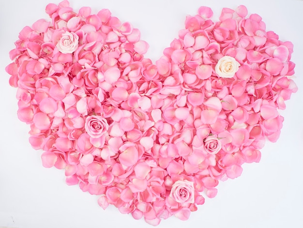 Símbolo do coração feito de pétalas de rosa cor de rosa