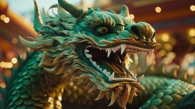 Foto símbolo do dragão chinês de madeira verde de 2024