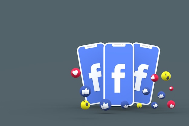 Símbolo do Facebook na tela do smartphone ou celular e as reações do Facebook em 3d render