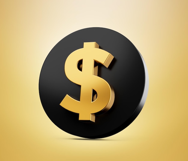 Símbolo de dólar de oro en el icono de botón 3d negro Ilustración 3d