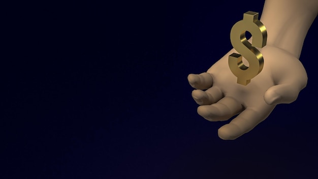 El símbolo del dólar de oro a mano para la representación 3d del concepto de negocio