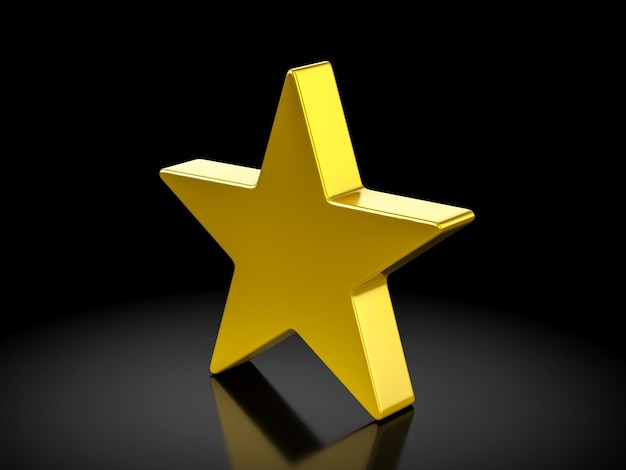 Símbolo de estrella dorada en un fondo negro Ilustración en 3D