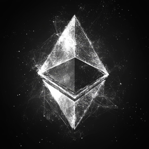 Símbolo de Ethereum en fondo negro Concepto de criptomoneda Renderizado en 3D