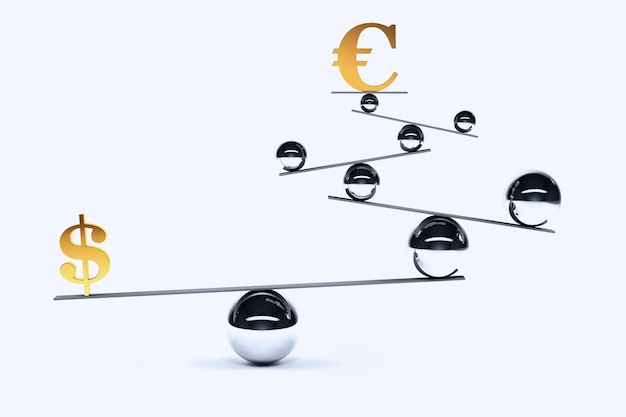 Símbolo de euro y dólar en equilibrio