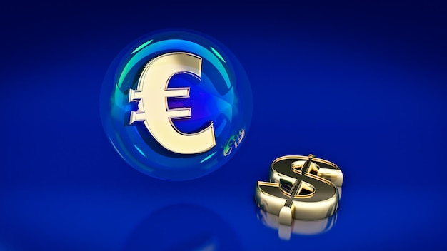 símbolo del euro dólar en representación 3d de burbujas