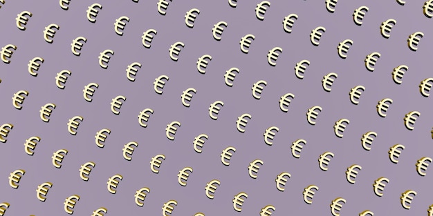 El símbolo del euro de fondo El signo del euro dorado en un estandarte de fondo púrpura Rendering 3D