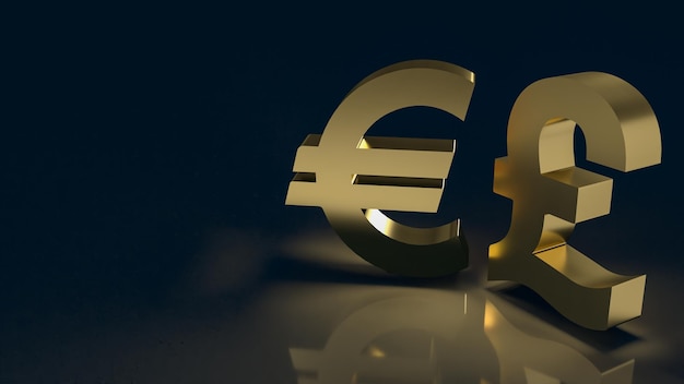 El símbolo del euro y la libra de oro para la representación 3d del concepto de negocio