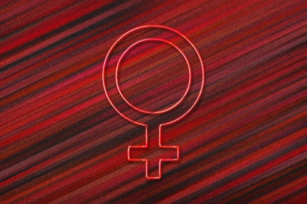 Símbolo femenino, signo de mujer, símbolo de género, fondo rojo