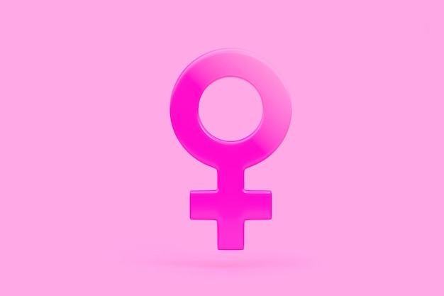Símbolo feminino em fundo rosa Símbolos sexuais Sinal de Vênus Ícone de gênero Símbolo de mulher 3d Render