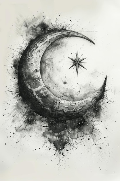 El símbolo de la festividad sagrada de Eid alAdha Una media luna y una estrella La ilustración del símbolo halal