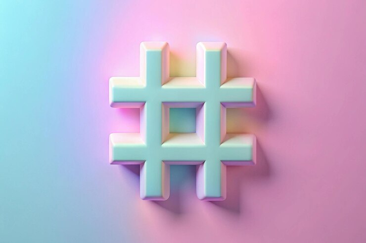 Foto símbolo de hashtag 3d con publicaciones