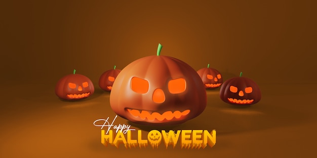 Símbolo horrible de Halloween - Jack-o-lantern. Cabeza aterradora de una calabaza. Representación 3D.