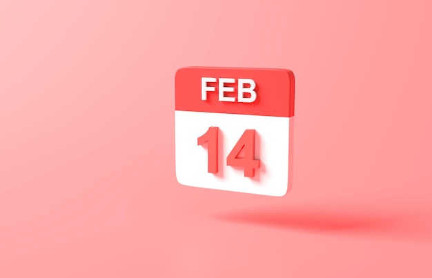 Símbolo de icono de calendario mínimo de representación 3D Feliz día de San Valentín 14 de febrero Día de San Valentín