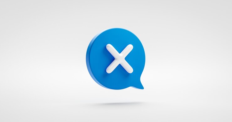 Foto símbolo de icono de marca de cruz de verificación azul o ilustración sin signo y marca de verificación elemento gráfico incorrecto aislado sobre fondo de cancelación negativa con concepto de diseño plano de lista de verificación de burbujas de discurso. representación 3d.