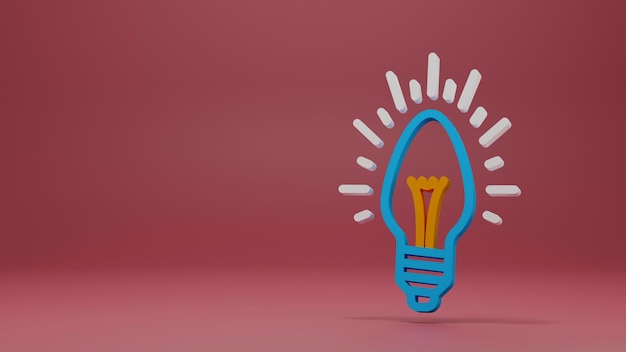Símbolo de icono mínimo de bombilla incandescente en 3D rendering aislado sobre fondo rojo.