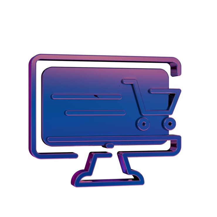 Foto símbolo de icono retro de neón 3d compras en línea