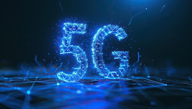 Símbolo iluminado de 5G que representa la transmisión de datos de alta velocidad