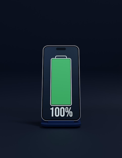 Símbolo de indicador de porcentaje de carga de batería de teléfono inteligente inalámbrico Ilustración 3D