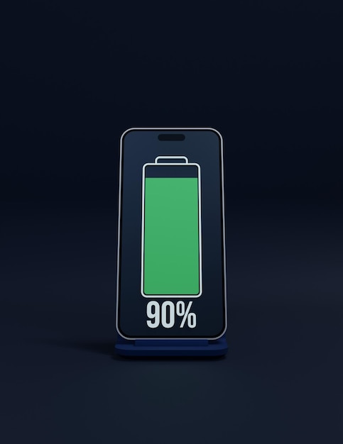 Símbolo de indicador de porcentaje de carga de batería de teléfono inteligente inalámbrico Ilustración 3D