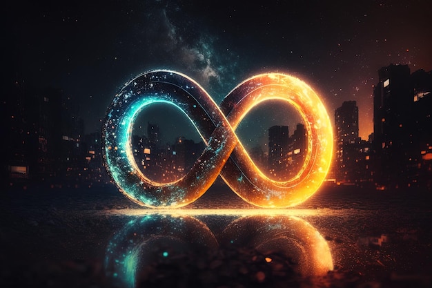 Símbolo infinito de néon brilhante na noite Generative AI Infinity eternidade infinito símbolos de loop infinito