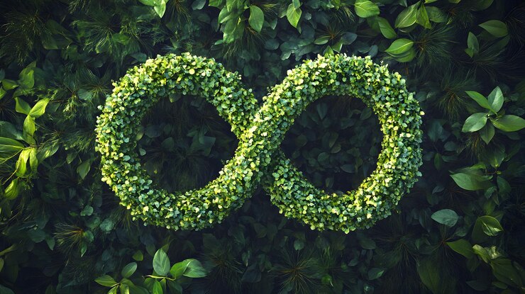 Un símbolo del infinito formado por un follaje verde exuberante