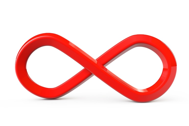 Foto símbolo de infinito rojo sobre un fondo blanco.