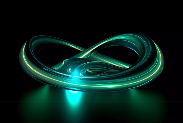 Símbolo de infinito verde en un fondo negro generativo ai