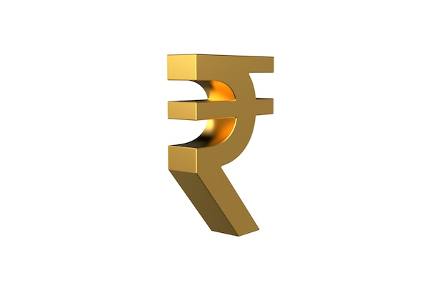 Símbolo INR da moeda indiana em rúpia em 3d