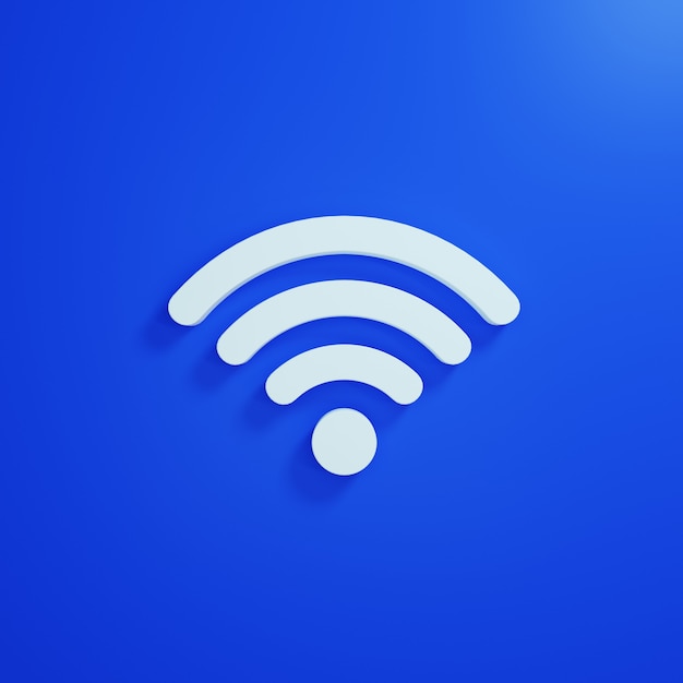 Símbolo de internet inalámbrico blanco sobre fondo azul.