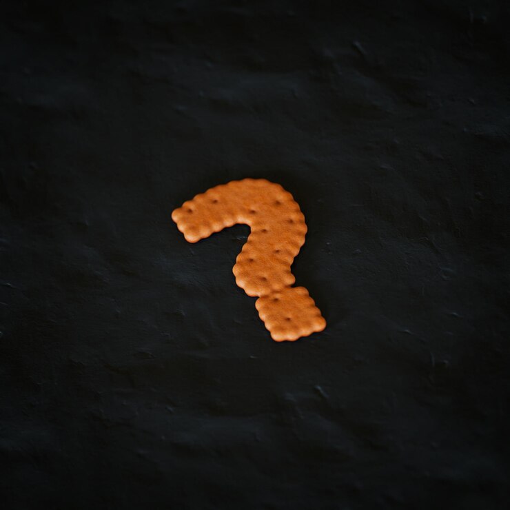 Foto símbolo de interrogación 3d renderizado cookie realista en carácter de fondo negro