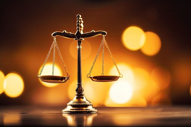 Símbolo de justicia de escala de ley en el fondo borroso Concepto de justicia de juez IA generativa