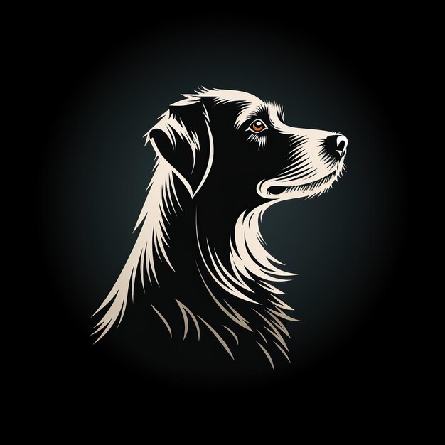 símbolo de logotipo minimalista con una cara de perro sobre un fondo negro