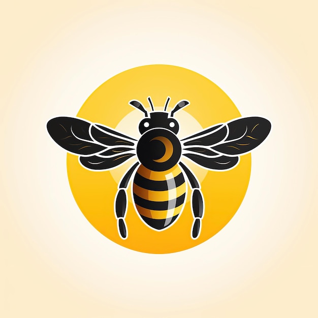 Foto símbolo de logotipo redondo con abeja y panal de miel sobre un fondo blanco signo de etiqueta para la empresa con colmenas y producción de miel