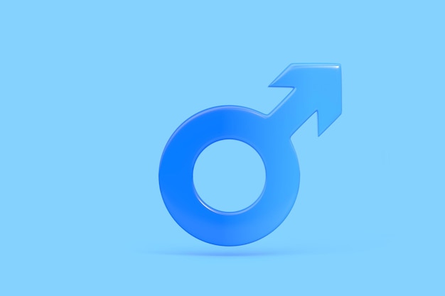 Símbolo masculino em fundo azul brilhante em cores pastel Conceito minimalista Símbolos sexuais renderização 3D