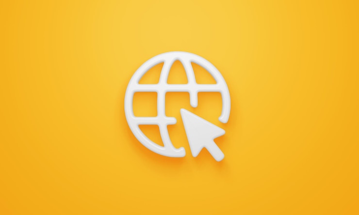 Foto símbolo mínimo de internet na renderização 3d de fundo amarelo