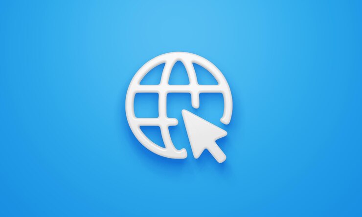 Foto símbolo mínimo de internet na renderização 3d de fundo azul
