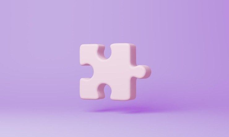 Foto símbolo mínimo de peça de quebra-cabeça na renderização 3d de fundo roxo