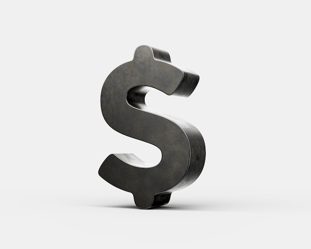 Símbolo de moneda del dólar de los Estados Unidos hecho de hierro fundido liso gris Diseño moderno Ilustración 3d
