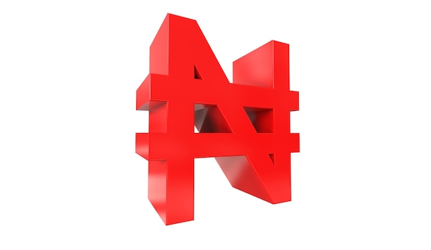Símbolo de moneda naira nigeriana de Nigeria en rojo 3d renderizado 3d ilustración