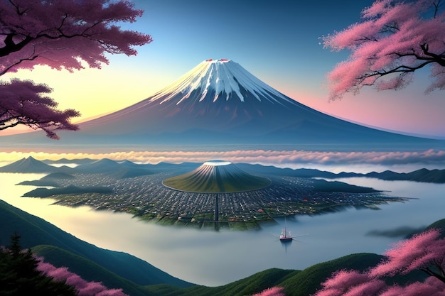 Símbolo Nacional do Japão Ponto Turístico Monte Fuji Ponto de Referência Representativo Bela Montanha