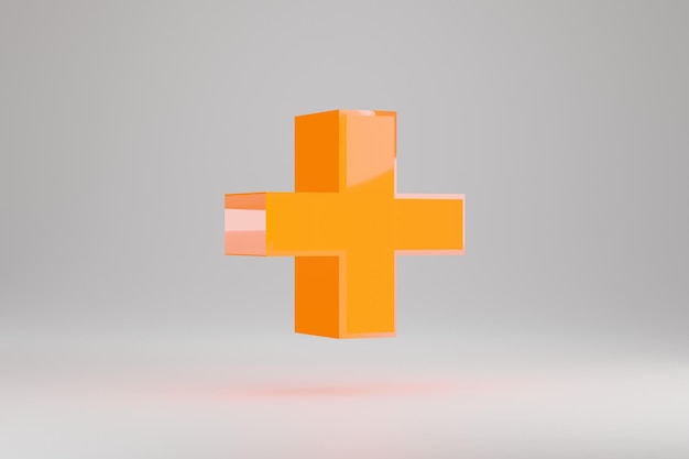 Símbolo de neón 3d plus. Letrero de neón amarillo aislado sobre fondo blanco. Alfabeto que brilla intensamente de neón amarillo brillante. Carácter de fuente renderizado 3D.