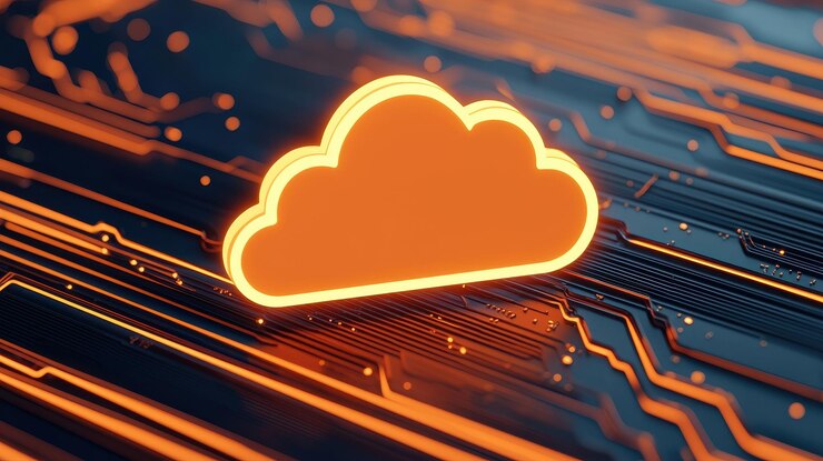 Símbolo de nube vibrante que representa la integración y gestión de datos en el contexto de circuitos intrincados Esto captura la esencia de la tecnología moderna y la innovación
