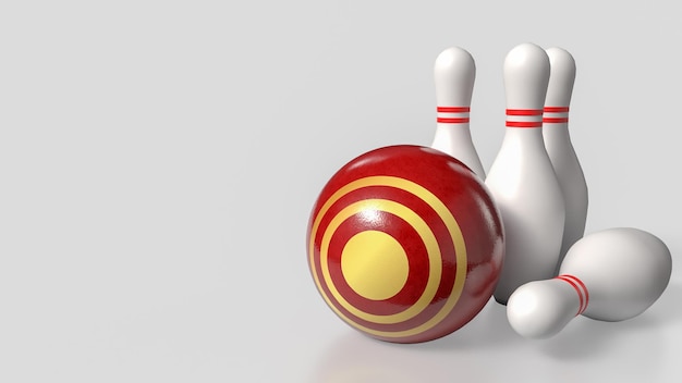 El símbolo del objetivo en la pelota y el alfiler de bolos para el concepto de negocios renderización 3D