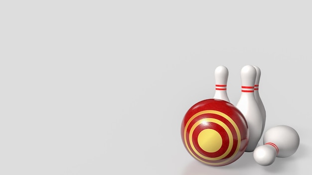 El símbolo del objetivo en la pelota y el alfiler de bolos para el concepto de negocios renderización 3D