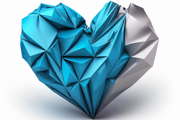 Símbolo de origami de sentimientos en forma de corazón azul creado con ai generativo